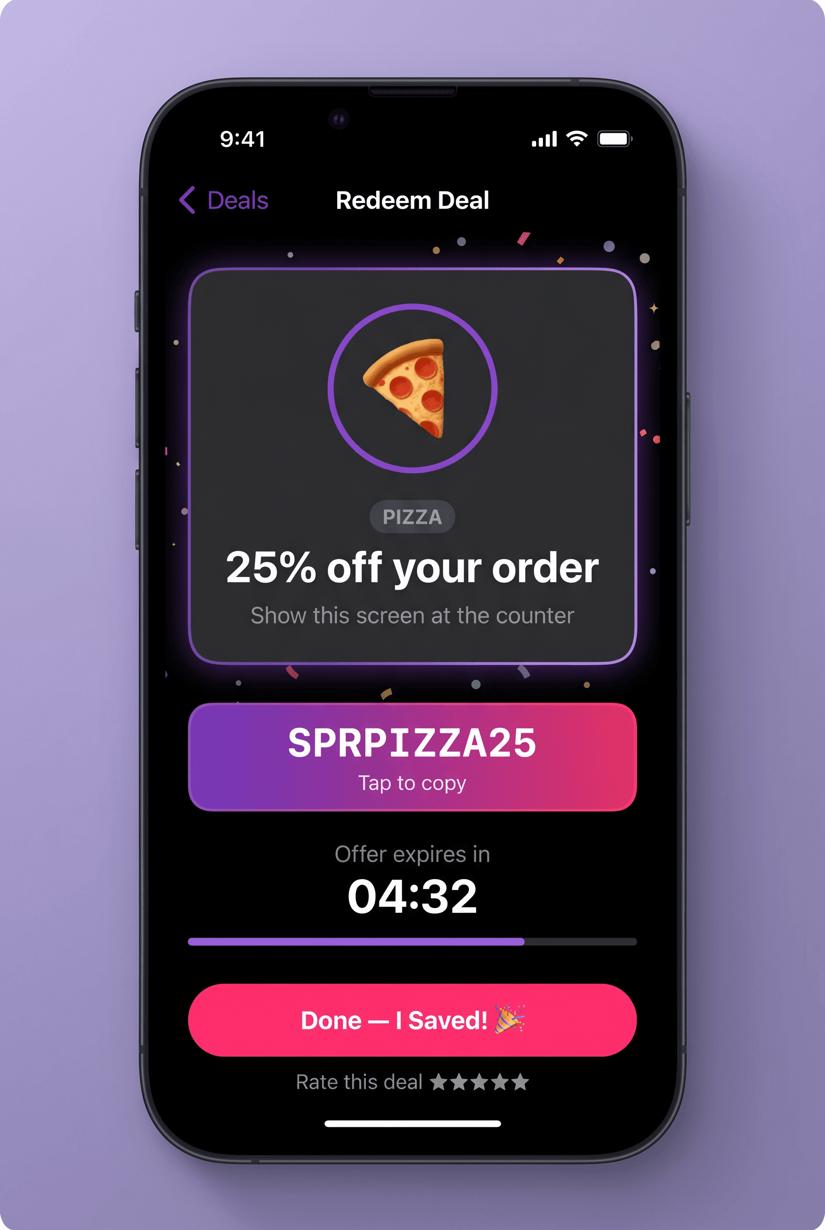 SPR Rewards discount redemption screen
