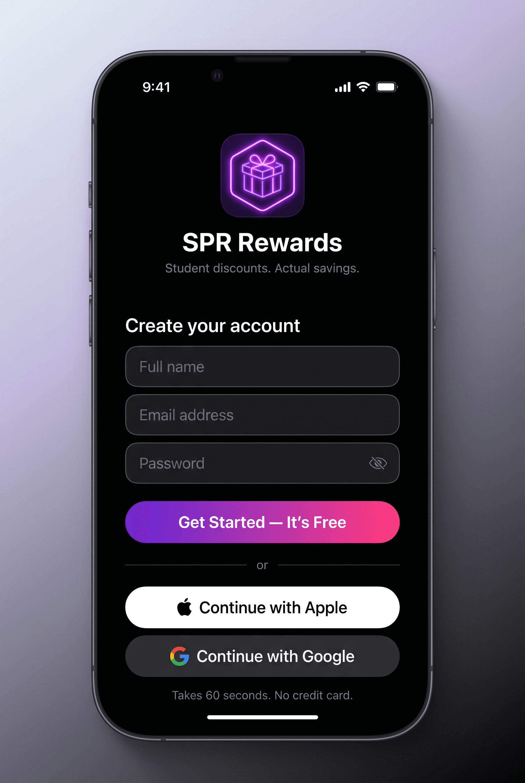 SPR Rewards sign-up screen