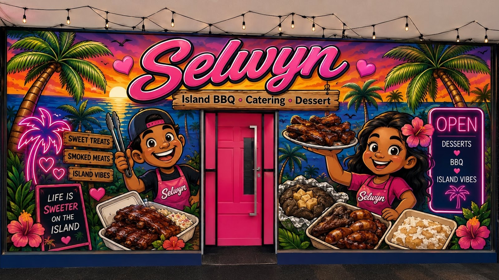 Island Desserts & BBQ interior signage